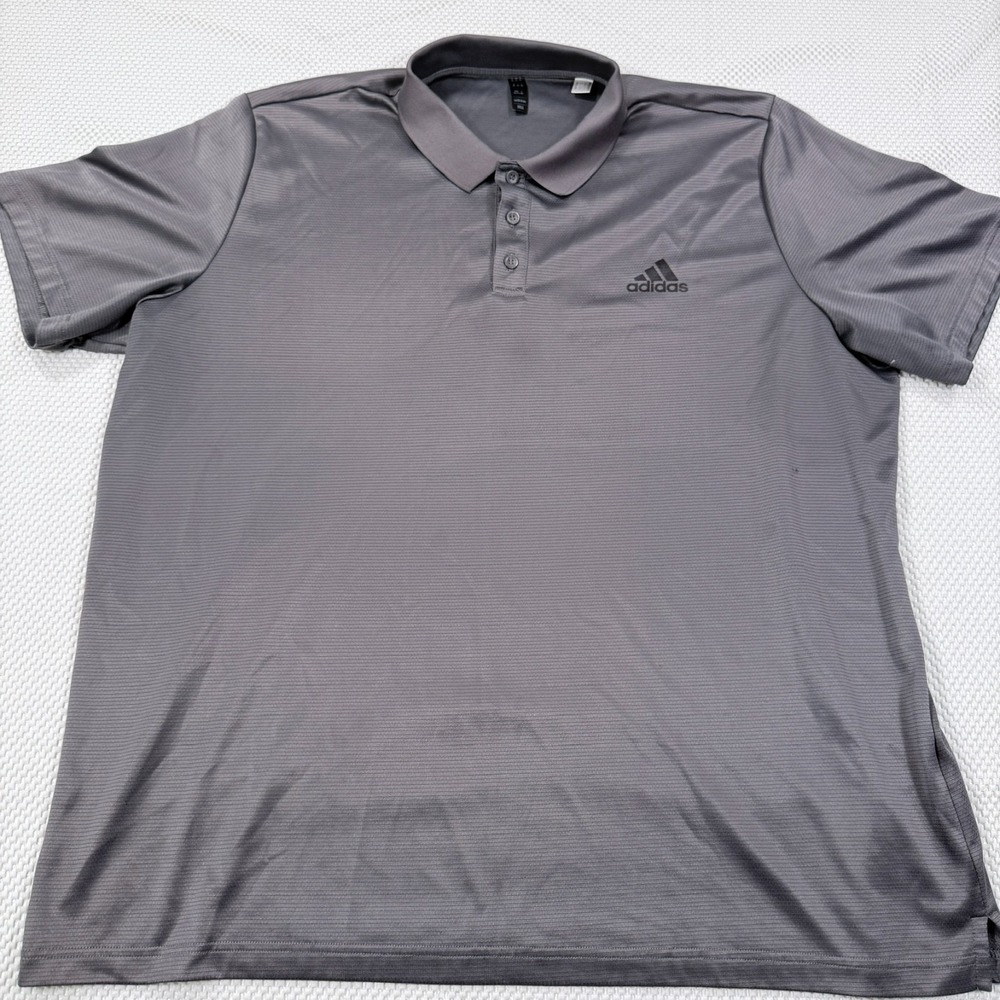 Adidas Polo Shirt Mens 2XL Gray Shadow Striped Short Sleeve Golf Performance Tee